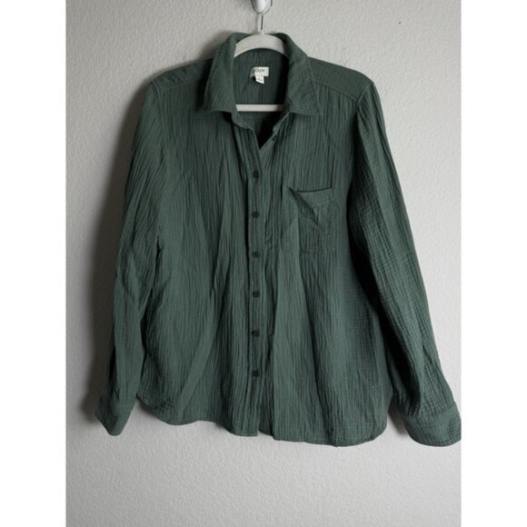 J.Crew Doubled Gauze Button Up Shirt Women's Large Green 100% Cotton Lightweight - Picture 8 of 11